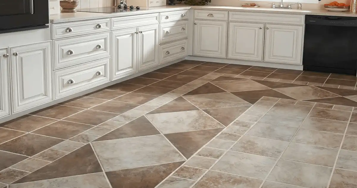 Kitchen with white cabinets and a professionally installed tile floor in Stockton, CA